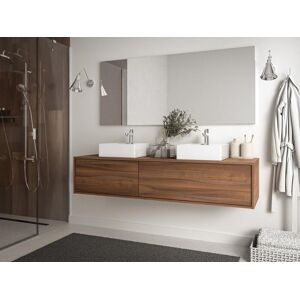 Vente-unique Meuble de salle de bain suspendu coloris naturel fonce avec double vasque - L150 cm - ISAURE II