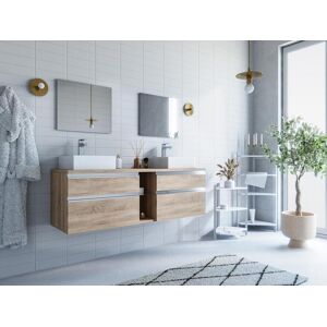 Vente unique Meuble de salle de bain suspendu avec double vasque et miroirs Coloris naturel clair 150 cm MAGDALENA II