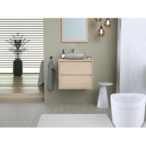 Vente unique Meuble de salle de bain avec vasque a poser en pierre et miroir Placage chene 60 cm MILIPAM