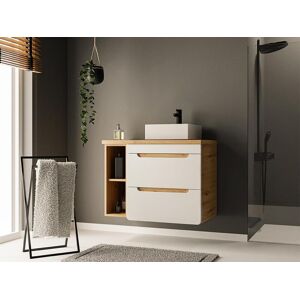 Vente-unique Meuble de salle de bain suspendu simple vasque et niches - Coloris naturel et blanc - 80 cm - ARUBA