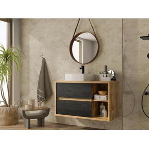 Vente unique Meuble de salle de bain suspendu simple vasque coloris naturel et anthracite 100 cm TIKITIKI