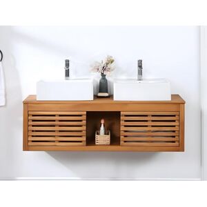 Vente unique Meuble de salle de bain suspendu en bois dacacia avec double vasque 130 cm PENEBEL