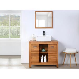 Vente-unique Meuble de salle de bain en bois d'acacia avec simple vasque et miroir - 90 cm - PULUKAN