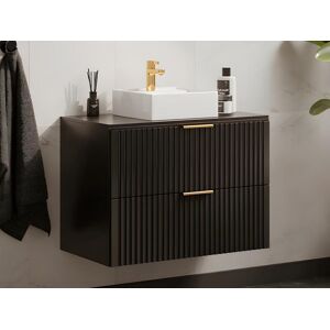 Vente-unique Meuble de salle de bain suspendu strie avec vasque a poser - Noir - 80 cm - ZEVARA