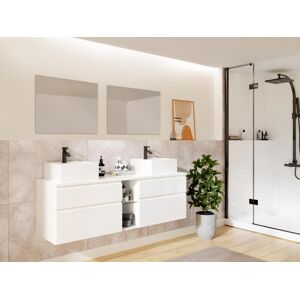 Vente unique Meuble de salle de bain suspendu avec double vasque et miroirs Blanc L150 cm MAGDALENA II