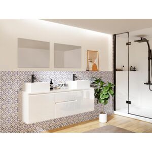 Vente-unique Meuble de salle de bain suspendu avec double vasque et miroirs - Blanc - 150 cm - JIMENA II