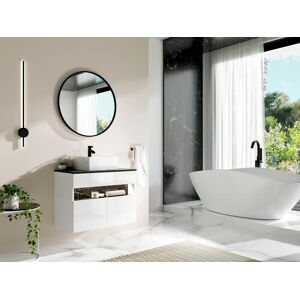 Vente-unique Meuble de salle de bain suspendu a LEDs avec vasque a poser - Blanc et noir effet marbre - L80 cm - POZEGA