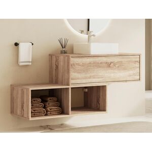 Vente unique Meuble de salle de bain suspendu naturel clair avec vasque carree 1 tiroir et 2 niches 94 cm TEANA II