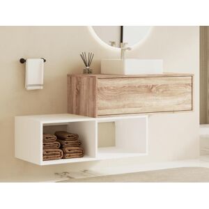 Vente-unique Meuble de salle de bain suspendu avec vasque carree - 1 tiroir naturel clair et 2 niches blanches - 94 cm - TEANA II