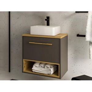 Vente unique Meuble de salle de bain suspendu anthracite avec vasque a poser 60 cm YANGRA