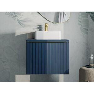 Vente unique Meuble de salle de bain suspendu simple vasque strie bleu 60 cm JOSEPHA