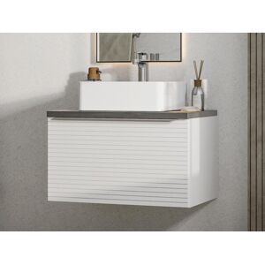 Vente-unique Meuble de salle de bain suspendu strie blanc avec simple vasque a poser - 60 cm - LATOMA