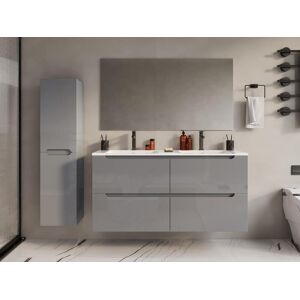 Vente unique Meuble de salle de bain suspendu avec double vasque a encastrer et colonne Gris 120 cm SELITA