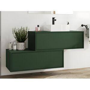 Vente-unique Meuble de salle de bain suspendu vert mat avec simple vasque et deux tiroirs - 94 cm - TEANA II