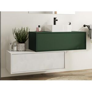 Vente-unique Meuble de salle de bain suspendu gris béton et vert avec simple vasque et deux tiroirs - 94 cm - TEANA II