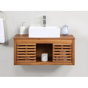 Vente-unique Meuble de salle de bain suspendu en bois d'acacia avec simple vasque - 90 cm - PENEBEL