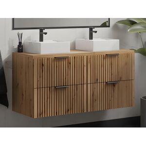 Vente-unique Meuble de salle de bain suspendu strié avec vasque à poser - Naturel clair - L120 cm - ZEVARA