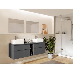 Vente-unique Meuble de salle de bain suspendu avec double vasque et miroirs - Gris - 150 cm - MAGDALENA II