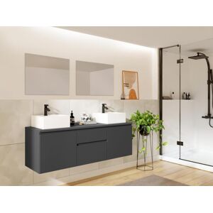 Vente-unique Meuble de salle de bain suspendu avec double vasque et miroirs - Gris - 150 cm - JIMENA II
