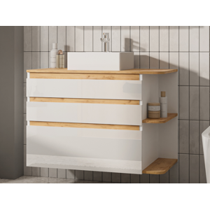 Vente-unique Meuble de salle de bain suspendu simple vasque - Coloris naturel clair et blanc - 94 cm - ANIDA