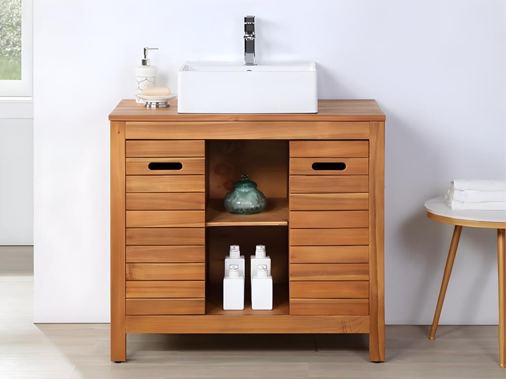 Vente-unique Meuble de salle de bain en bois d'acacia avec simple vasque - 90 cm - PULUKAN