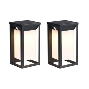 SOLARGEO Lot de 2 appliques dexterieur solaires a LED L 15 x H 30 cm Metal Noir FOZZANO