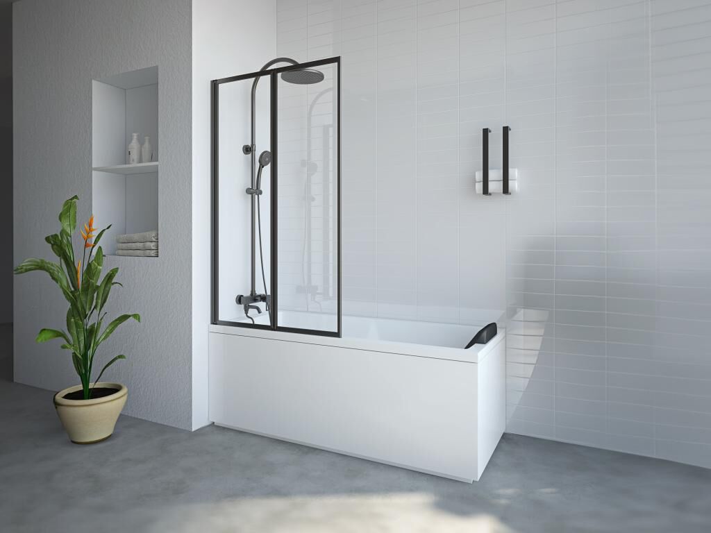 Shower & Design Pare baignoire pliant en métal style atelier - Noir mat - 80 x 140 cm - DISTRICT