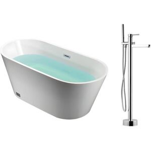 Shower & Design Ensemble baignoire îlot blanche TWIGGY + robinet mitigeur sur pied HARU