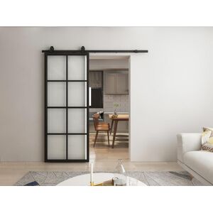 Vente unique Porte coulissante en applique aluminium et verre trempe depoli H205 x L83 cm WILDEN