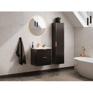 Vente-unique Colonne de salle de bain suspendue striee - Noir - H140 cm - ZEVARA