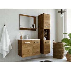 Vente unique Colonne de salle de bain suspendue effet bois avec niche de rangement L30 x P30 x H133 cm MIELA II