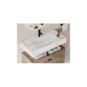 Shower & Design Vasque suspendue en solid surface effet marbre blanc - TAKOTNA - L90.2 x l45.2 x H8 cm