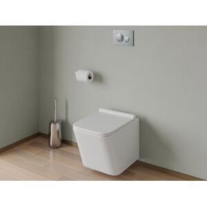 Vente-unique Pack WC suspendu blanc avec bati-support et plaque de declenchement chrome ronde - CLEMONA