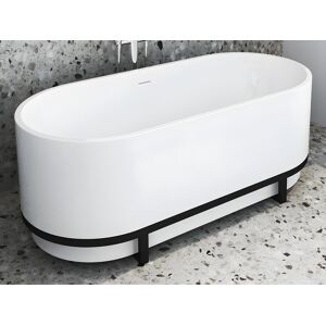 Shower & Design Baignoire îlot ovale avec decor metal - 230 L - 160 x 74 x 60 cm - Blanche - Acrylique - PLECO