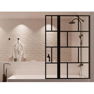 Shower & Design Pare baignoire noir mat au style industriel avec volet pivotant - 100 x 140 cm - OBELINI