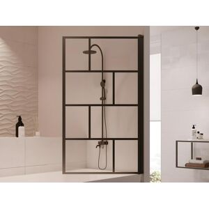 Shower & Design Pare baignoire pivotant style industriel - 80 x 140 cm - Noir mat - Verre - RIVANON