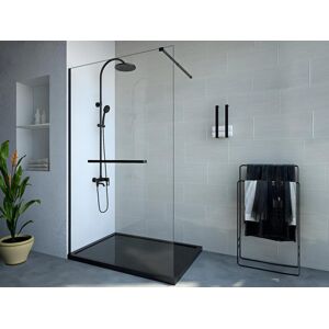 Shower Design Paroi de douche a litalienne avec porte serviette 120 x 200 cm Noir mat Verre trempe KRISTEN