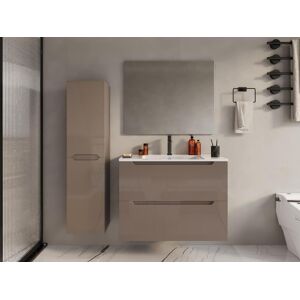 Vente-unique Colonne de salle de bain suspendue - Taupe - L30 x l30 x 120 cm - STEFANIE