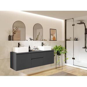 Vente-unique Meuble de salle de bain suspendu avec double vasque - Gris - 150 cm - JIMENA II