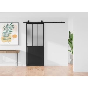 Vente-unique Porte coulissante atelier en applique - Noir et verre trempe depoli - H205 x L83 cm - ARTISTO II