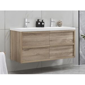 Vente unique Meuble de salle de bain suspendu avec vasque a encastrer Coloris naturel clair 120 cm QUADRA