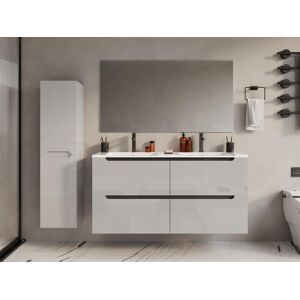 Vente unique Meuble de salle de bain suspendu avec double vasque a encastrer et colonne Blanc 120 cm SELITA