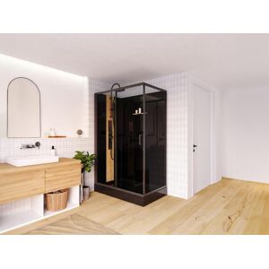 Shower Design Cabine de douche hydromassante rectangulaire avec bambou Installation reversible Noir mat L120 x l80 x H225 cm VITUNA