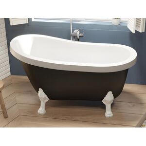 Shower & Design Baignoire îlot retro avec pieds de lion blancs - 200 L - 145 x 74 x 77 cm - Noir mat - NISOS II