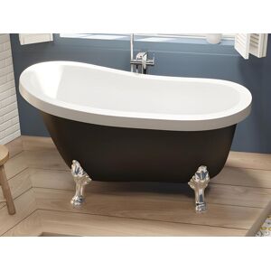 Shower & Design Baignoire îlot retro avec pieds de lion argentes - 200 L - 145 x 74 x 77 cm - Noir mat - NISOS II