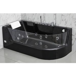 Shower & Design Baignoire balnéo vitrée ARIA noire - 1 place - 263L - 170*80*57cm - angle gauche