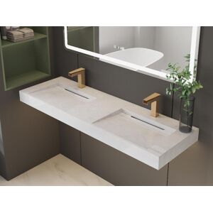 Shower & Design Double vasque suspendue en solid surface effet marbre blanc - KODIAK - L140.2 x l45.2 x H8 cm