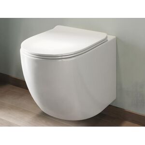 Vente-unique WC suspendu blanc en céramique sans bride - JAVOINE