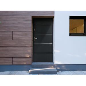 Vente-unique Porte d'entrée en acier pleine et inox H207 x L100 cm anthracite - poussant droit - NAXARA