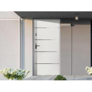 Vente-unique Porte d'entrée en acier pleine et inox H207 x L100 cm blanc - poussant droit - NAXARA